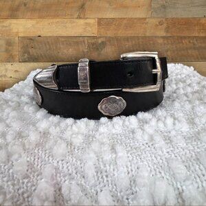 Bill Adler Men’s Black Leather Western Belt Silver Medallion Taper Buckle 38/95
